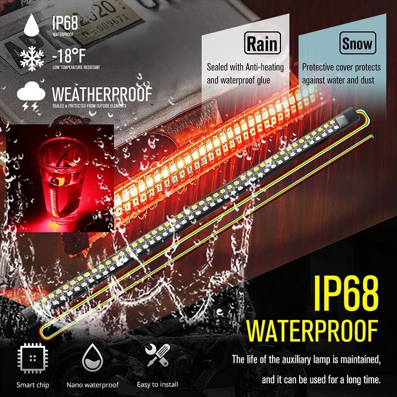 2Pcs 11.8" Motorcycle LED Tail Light Strips 90 LEDs Red