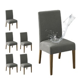MOSAYT 100% Waterproof Dining Room Chair Covers Set of 6, Super Fit Stretch Jacquard Parson Chairs Slipcovers Removable Washable Chair Seat Protectors for Home, Kitchen, Banquet (Grey)