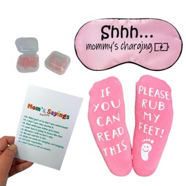 Mommy Charging Sleeping Mask with "If You Can Read This, Please Rub my feet Socks" for New Mom, Pregnant Mom, Baby Shower and Gender Reveal Party, Funny Maternity Gifts for Pregnant Woman.