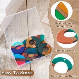 Pandahall Resin Pendants, 24 Pieces Donut Water Drop Wooden Pendants for Dangle Earrings Necklace Jewelry Making Wood Resin, Resin Wood