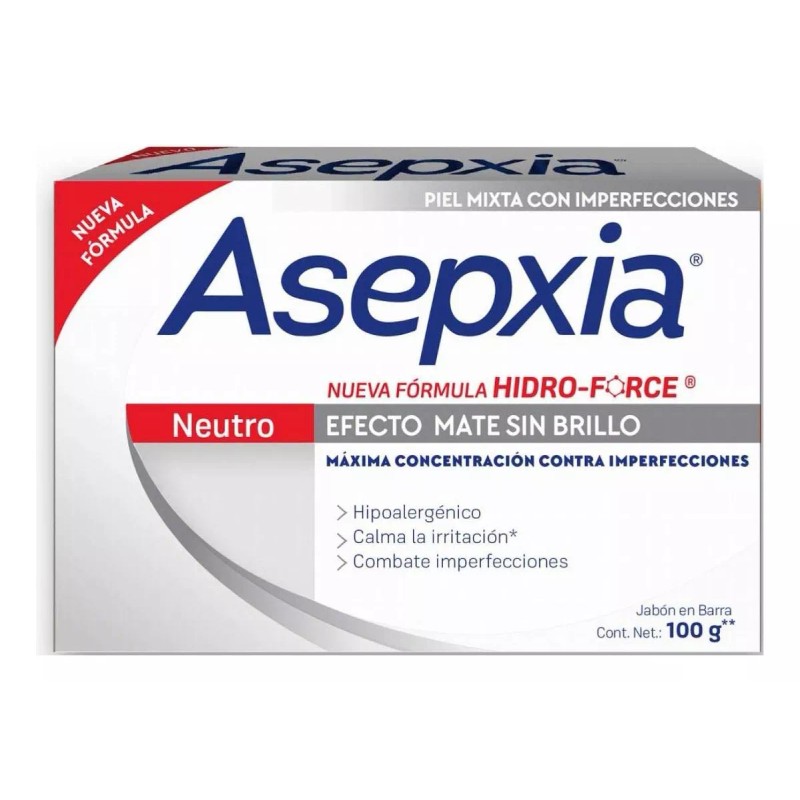 Asepxia Jabón Asepxia Hidro-Force Neutro Efecto Mate Sin Brillo 100G