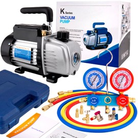 LOYPP Vacuum Pump HVAC AC Vacuum Pump and Gauge Set Single Stage Rotary Vane Air Vacuum Pump and R134a AC Manifold Gauge Set Kit for HVAC Air Conditioning Vacuum Pump 3CFM 1/4 HP HVAC Vacuum Pump