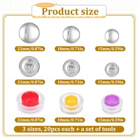 60 PCS Cover Buttons Kit with Tools, 3 Sizes DIY Fabric Buttons Fabric Covered Button Maker Covered Button Kit with Tools, Cloth CoveredButtons Set for DIY Cloth Home Decor Sewing