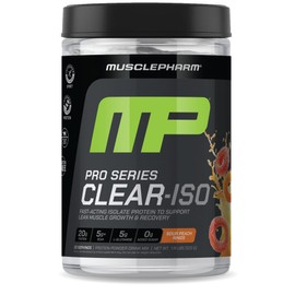 Muscle Pharm MusclePharm Pro Series Clear-ISO, Clear Protein Powder, 20g Fast-Acting Whey Isolate per Serving Plus BCAAs & L Glutamine | Pro-Grade Muscle Recovery & Growth | Sour Peach Rings, 1.14 lb, 20 Servings