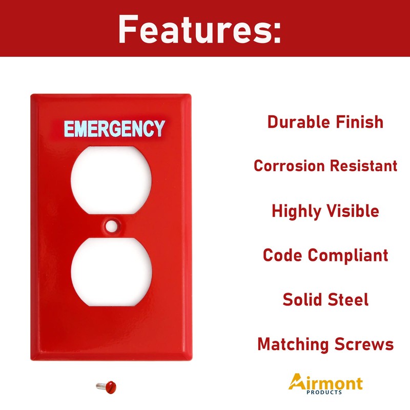 (5 Pack) Emergency Red Outlet Covers, Duplex Receptacle Switch Wall