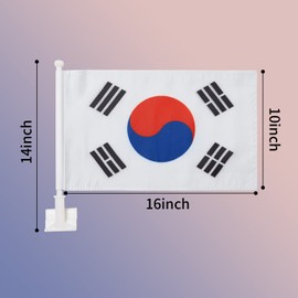 2 Pack Car Flags,Car Flag Korea Flag Outdoor with Korean Flag and Car Flag Pole, Car Logo Window Clip Can be Clipped to Most Windows 14 inch Flag Pole and 16 x 10 inch Double Sided Flag.