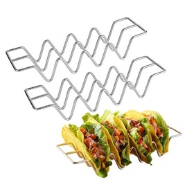 Taco Holder Stand, Set of 2 Stainless Steel Taco Rack Shell with Handles Taco Truck Tray Holds Up to 4 Tacos Dishwasher & Oven & Grill Save for Restaurant and Home Use