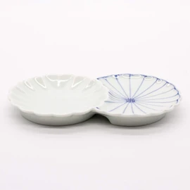Hasami Ware 476683 Shigeyama Pottery Chrysanthemum Shape, Small Portion Plate, Approx. 5.5 x 3.5 inches (14 x 9 cm), Chrysanthemum Art, Blue, Made in Japan