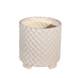 Sagebrook Home Ceramic 8/6.5" Textured Footed Planter, White (Set of 2)