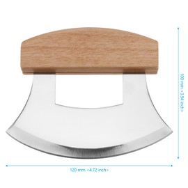 SEHOI 4 Pack Stainless Steel Ulu Knife, Mezzaluna Knife Pizza with Wooden Display Stand for Chopping Vegetable, Pizza, and Herbs