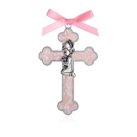 KOMI Baptism Gifts for Girls Pink Enamel Baby Wall Cross Christening Gifts Praying Girl Cross Christening and Dedication Baptismal Gifts from Godparents