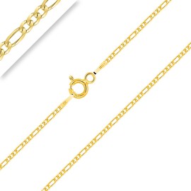PLANETYS - Figaro Chain (1+3) 925 Sterling Silver 18 Carat Gold-Plated Chain - Necklace - 1.5 mm Wide Various Lengths: 40-45-50-55-60-65-70 cm, Sterling Silver
