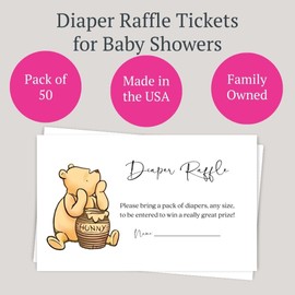 Simply Winnie Baby Shower Diaper Raffle Cards Classic Pooh Bear Hunny Pot Gender Neutral Storybook Printed Game Set (50 Count)