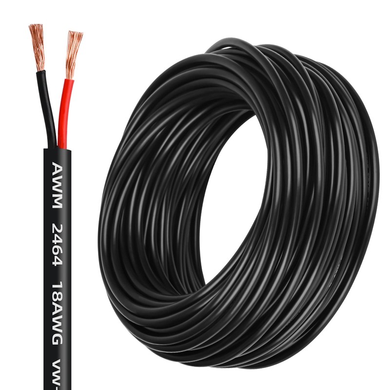 18 Gauge 2 Conductor PVC Cord, Oxygen-Free Copper Cable, 50FT