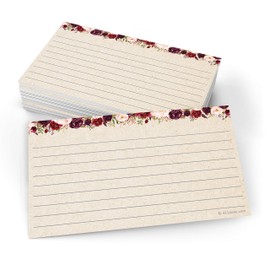 321Done Floral Ruled Index Cards - Made in USA - Small 3x5 (Set of 50), Narrow-Ruled Lined Notecards Double-Sided, Thick Heavy Duty Cardstock, Cute Pretty Flowers Red Roses Rustic Kraft Tan Notes