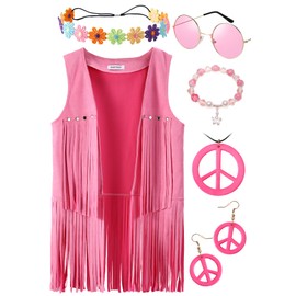 PARTTELY 70s Outfits for Women, Disco Hippie Costume Clothes Woman Cowgirl 70s Costume Fringe Hippie Vest