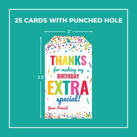 Thanks for Making My Birthday Extra Special Tag, 25 Birthday Party Favor Tags Labels for Goodie Treat Bags Kids Student Classroom Made in the USA
