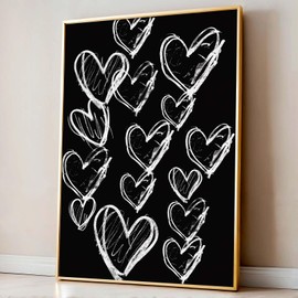 Black And White Canvas Wall Art Heart Artwork Abstract Love Painting White Heart Prints Minimalist Aesthetic Prints Funky Heart Picture Black And White Art Preppy Black And White Art 16x24in Frameless