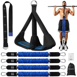 ALongSong Pull Up Assistance Bands with Foot Support Pedal - Upgraded Heavy Duty Resistance Bands Adjustable Weight/Height with 4x80Lbs Bands&Measured Strap for Strength Training Home Gym Core Workout