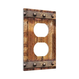 Farmhouse Barn Door 1 Gang Outlet Covers Duplex Receptacle Wall Plate Decorative Electrical Faceplate Lightswitches for Home Kitchen Decor