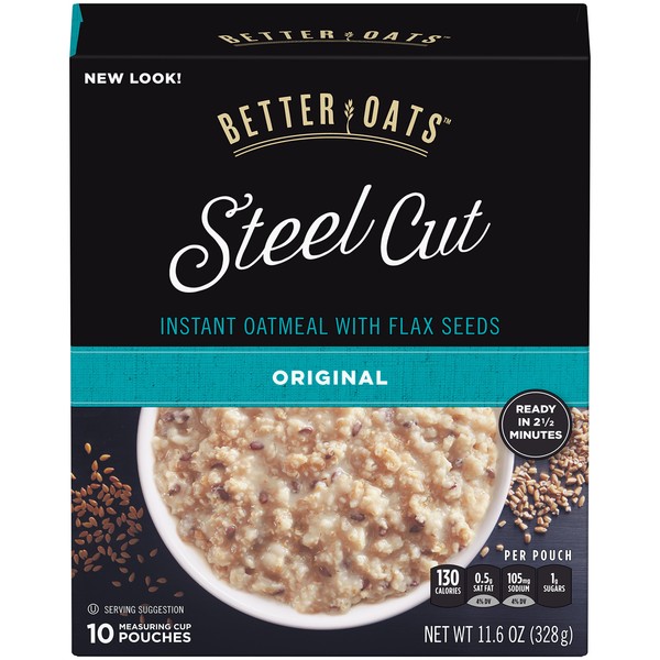 Better Oats, Steel Cut Classic Instant Oatmeal With Flax, 10 Ct Box