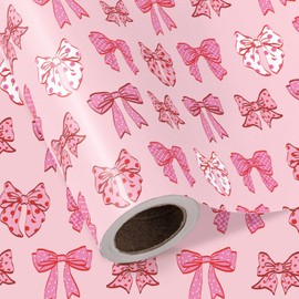 WRAPAHOLIC Pink Bow Wrapping Paper Roll - Mini Roll - 17 Inch x 16.5 Feet - Pretty Pink Bow Design Perfect for Valentine's Day, Girls Birthday, Baby Shower