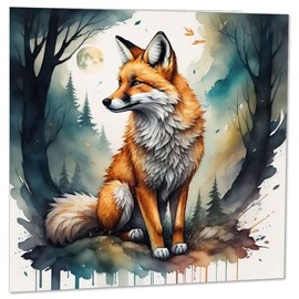 Fox Moon Woodland Greeting Card Beautiful Fox Illustration 145 x 145mm