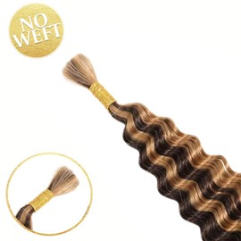 Ombre 4/27 Highlight Human Hair Braiding Hair for Boho Braids No Weft 1 Bundle Deep Wave Bulk Boho Braids Human Hair for Boho Knotless Braids Curly Bohemian Micro Braiding Hair (#4/27,26Inch,50g)