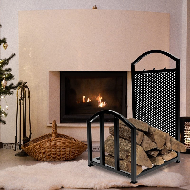 HECASA Firewood Rack with Fireplace Tools Set Indoor Fireplace Wood