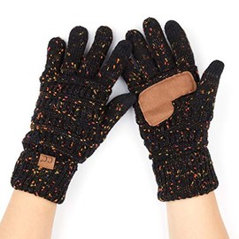 C.C Women Solid Ribbed Glove with Smart Tips (G-20)(G-33) (Black-Confetti)