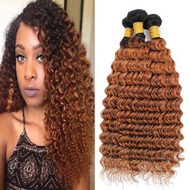 Leruikair Human Hair Bundles 20 22 24 Inch Deep Wave Human Hair Bundles Omber Chocolate Brown T1B/30 Unprocessed Brazilian Soft Quick Weave Hair for Black Women