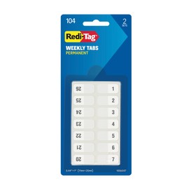 Redi-Tag Weekly Adhesive Tabs, Preprinted Weekday Tabs, 2 Sets of 1-52, 7/17" x 1", 2 Sets, Durable and Customizable Labels with Permanent Adhesive for Planners and Files, White (1006547)