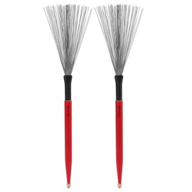 2PCS Drum Brush Double Headed Dual Purpose Maple Drumstick Rubber Steel Wire Portable Percussion Brush for Band Red