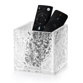 Sepaitila Remote Control Holder, Acrylic Desk Organizer Stone Texture TV Remote Holder Cosmetic Storage Box Modern Remote Organizer Remote Storage Box for Home Office School.