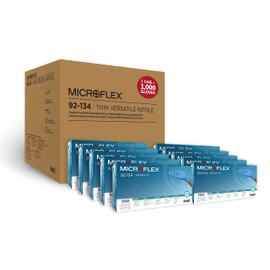 Microflex 92-134 Disposable Powder-Free Nitrile Gloves for Cleaning w/Textured Fingertips - X-Large, Blue (Case of 1000)