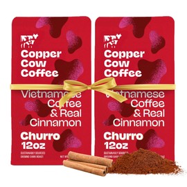 Copper Cow Premium Vietnamese Ground Coffee, 24 OZ | Churro Flavored Coffee | Dark Roast Made with Real Cinnamon | Vietnamese Coffee