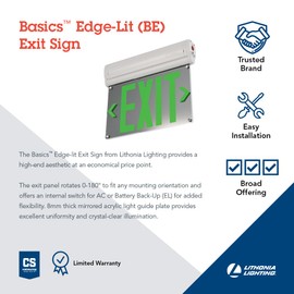 Lithonia Lighting BE W G SM M6 BE Basics Edge-Lit Exit Sign, White with Green Letters, Surface Mount