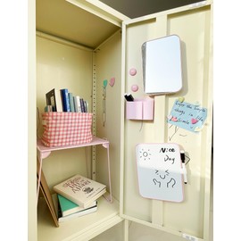 Pink Locker Accessories Kit for Girls with Locker Shlef, Magnetic Locker Mirror & Whiteboard, Storage Basket, Hook, Magnets, 17 Piece Locker Organizer & Decor for Work, Back to School Essentials