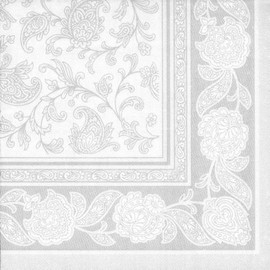 Royal Collection Premium Napkins 1/4-Fold 40 cm x 40 cm White "Ornaments" for Wedding Party Pack of 100