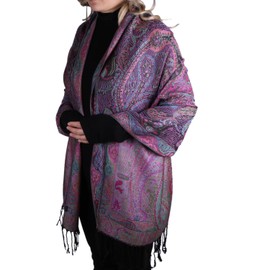 TZ Promise Pashmina Scarf with Vintage Tapestry Style Rainbow Luxury Paisley Pattern Wrap Shawl (Dark Purple Multicolored)
