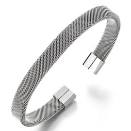 COOLSTEELANDBEYOND Elastic Adjustable Stainless Steel Mesh Cable Bangle Bracelet for Men Women(CA)