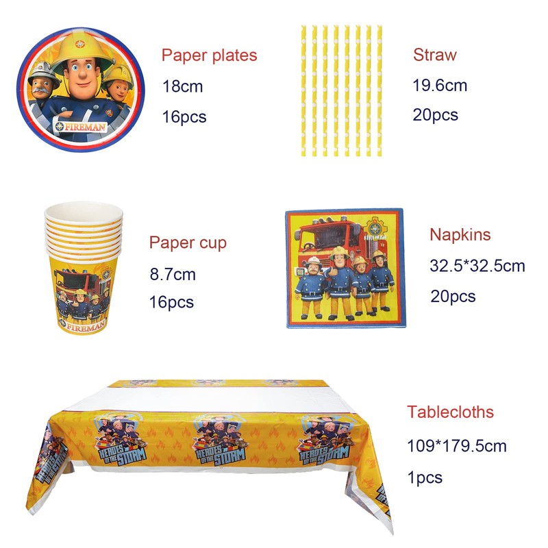 GUBOOM Fireman Sam Party Tableware, Fireman Sam Tableware Set, 73