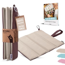 BJORKI® Children's Seat Cushion, Foldable Outdoor with Optimal Cold and Moisture Protection, Robust Seat Pad, Thermal for Hiking, Stadium and on the Go (Pastel Beige)