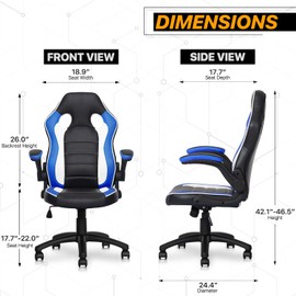 MoNiBloom Computer Gaming Chairs Ergonomic Video Game Chair with Padded Flip-up Arms for Men Women Adults Gamer, Blue