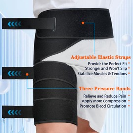 Hiball Adjustable Hip Brace, Groin & Hamstring Compression Wrap for Men Women, Thigh Compression Sleeve With 6 Pressure Straps, Buttock & Quad Support, Upper Leg Brace for Sciatic Nerve Pain, Bursitis