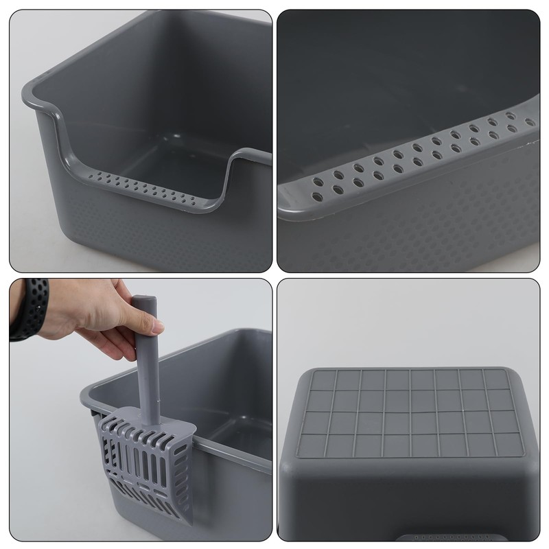 Minekkyes 4-Pack Plastic High Wall Cat Litter Box with Scoop,