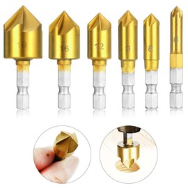 Countersunk Drill Bit Chamfering Cutter Chamfer Bit Countersunk Conical Counterbore Hexagonal Shaft Set of 7 0.23 inch (6/8/9/12/16/19 mm) Drilling Tool, Woodworking Cutter, Threading, Durable,