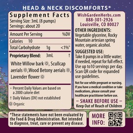 WishGarden Herbs Cranial Comfort - Plant-Based Herbal Supplement with White Willow Bark Extract, Lavender & Scullcap Supports Release of Head, Neck & Shoulders Tension, Stress & Muscle Tension, 1oz