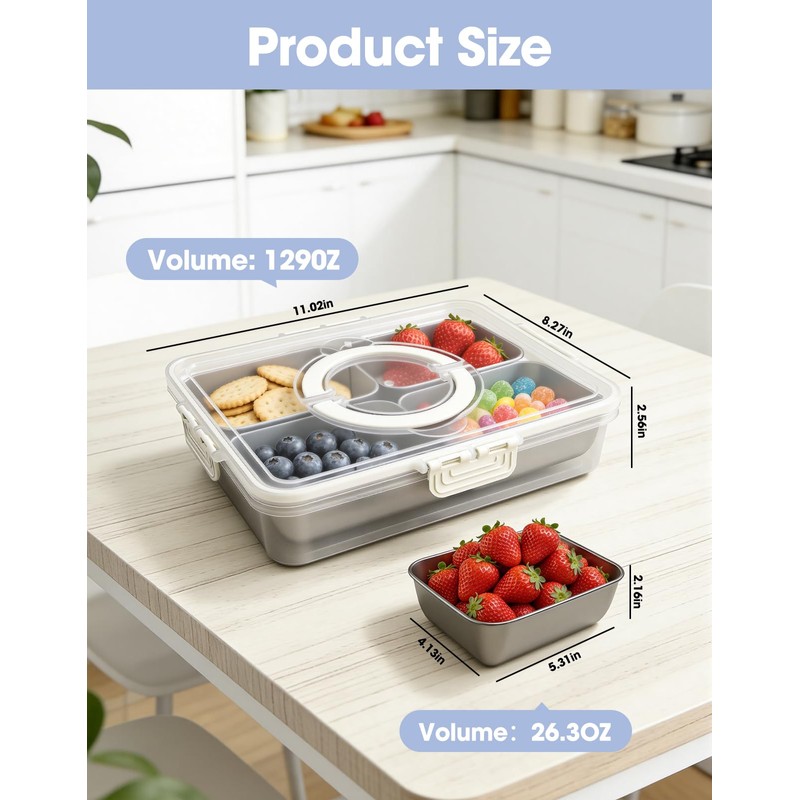 WanshengLe 4 Compartment Stainless Steel Snackle Box 3.82L with Lids