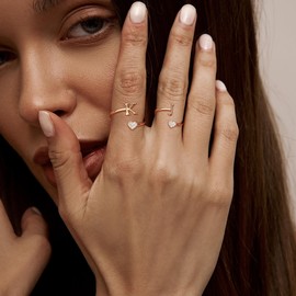 MILACOLATO 925 Sterling Silver Ring 18K Rose Gold Plated Initial Heart Rings Adjustable Capital Letter Initial Rings for Women Stackable Thumb Pinky Rings Trendy Stuff, J